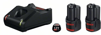 Аккумуляторы 12 В 2,0 Ач для синего профессионального инструмента Bosch (Бош) + зарядное устройство GAL12V-40 1600A019R8 (1.600.A01.9R8) БОШ