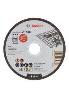 Отрезной круг, прямой, Standard for Inox - Rapido WA 60 T BF, 125 mm, 22,23 mm, 1,0 mm 2608603171 (2.608.603.171)