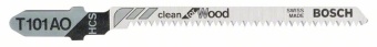 2608630031 Пильное полотно Bosch / БОШ CLEAN for Wood / пилка для лобзика по дереву чистый криволинейный пропил (T 101 AO) упаковка 5 шт 
