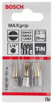 Набор из 3 насадок-бит Max Grip (PH) PH1 PH2 PH3 25 mm 2607001754
