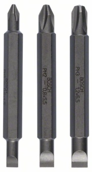 Набор из 3 двухсторонних насадок S 0,6x4,5, S 0,8x5,5, S 1,2x6,5 PH1, PH2, PH3 60 mm 2607001746